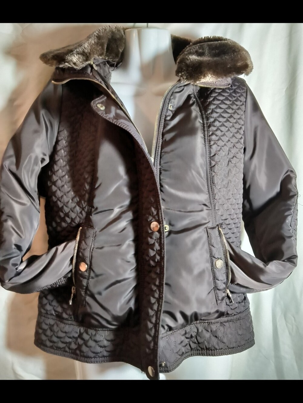 Women’s Quilted Faux-Fur Collar Jacket - Dark Brown
